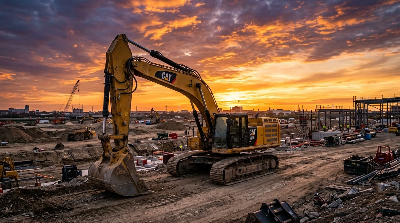 Heavy Construction Equipment at Sunset
